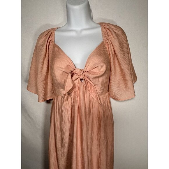 Chic Peach Midi Maternity Dress with Bow Detail - Pink Blush Maternity - Picture 7 of 12